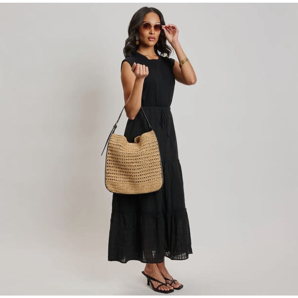 Moda Luxe Tan Woven Shoulder Bag with Black Trim - Picture 8 of 9